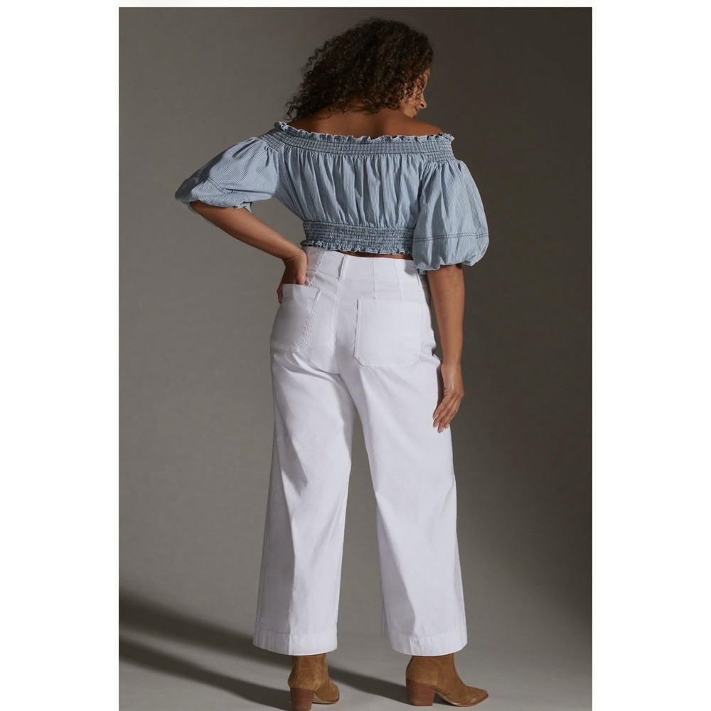 Maeve Linen Blend Colette Pants White Wide Leg Cropped High Rise 32 Classic - Picture 4 of 13